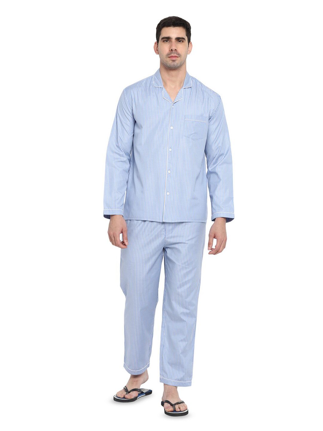 shopbloom Striped Lapel Collar Pure Cotton Shirt With Pyjamas-picture-33
