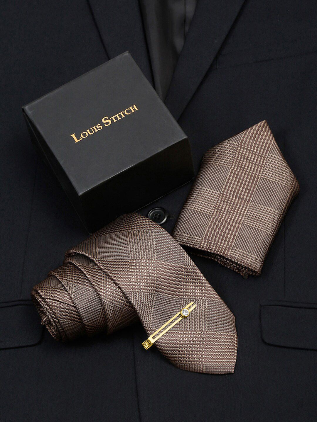 LOUIS STITCH Men Printed Italian Silk Necktie Accessory Gift Set-picture-42