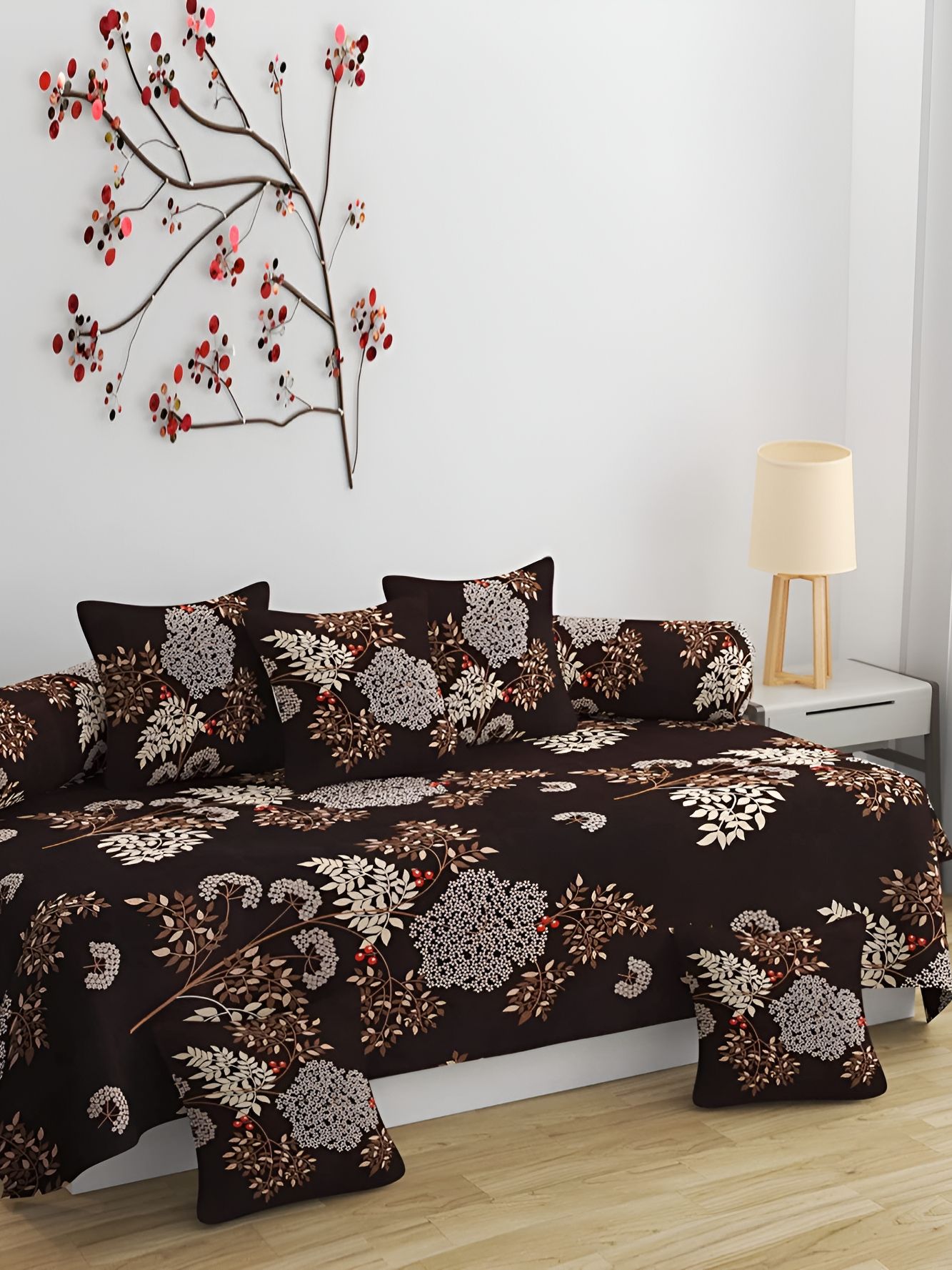 hargunz Brown 8 Pieces Floral Printed Bedsheet With Bolster Covers & Cushion Covers-picture-11
