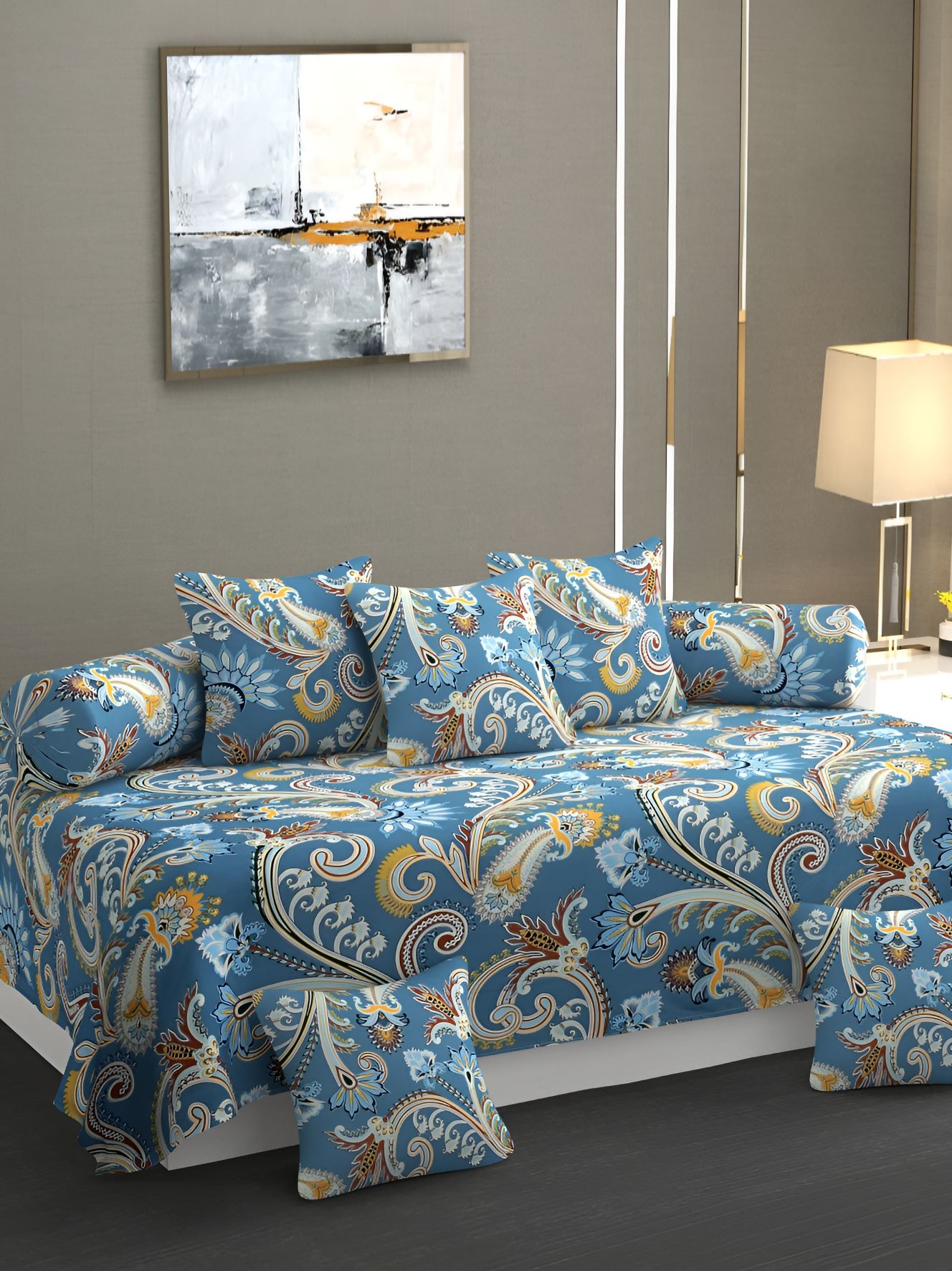 hargunz Blue 8 Pieces Floral Printed Bedsheet With Bolster Covers & Cushion Covers-picture-28