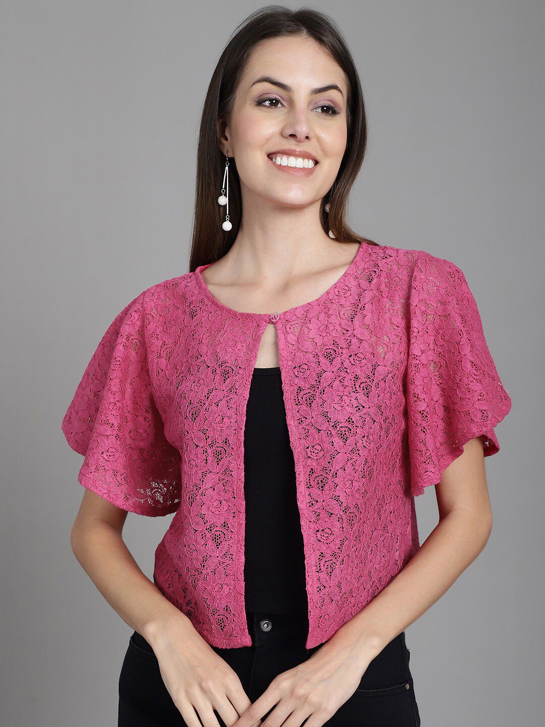 Dressitude Self Design Flared Sleeves Lace Shrug-image-40