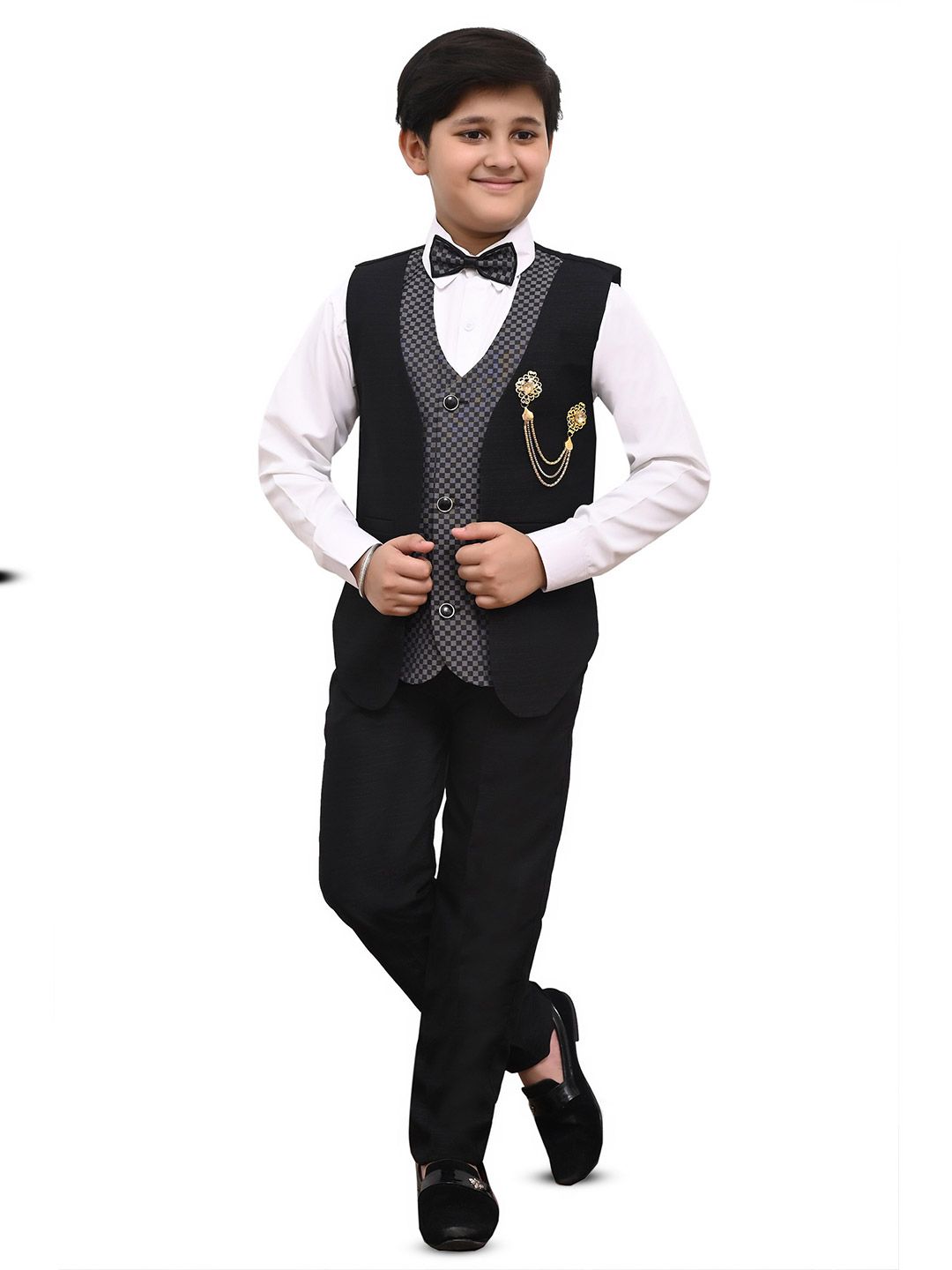 BAESD Boys Self Design V-Neck Single-Breasted 2-Piece Suit-picture-22