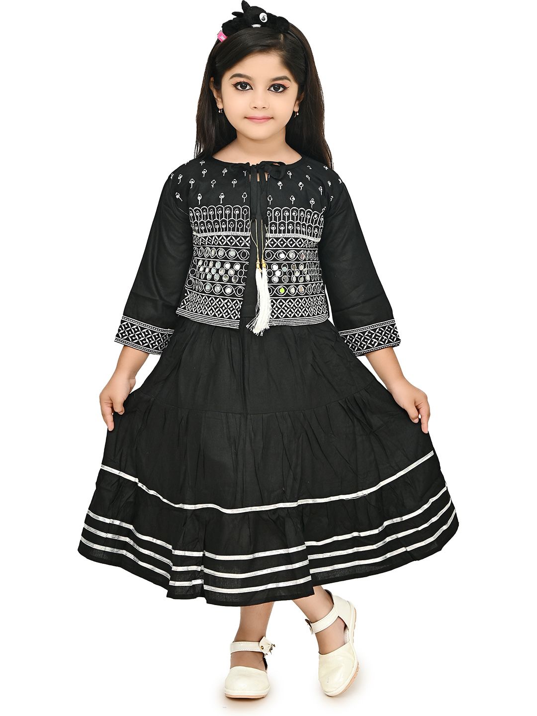 BAESD Girls Abstract Printed Round Neck Embroidered Fit & Flare Formal Dress-picture-44