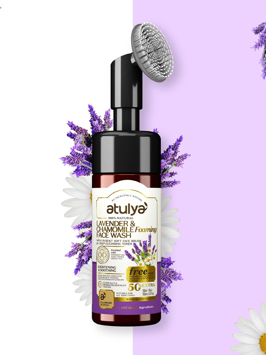 Atulya Lavender & Chamomile Foaming Face Wash With Built In Brush - 150ml-picture-25