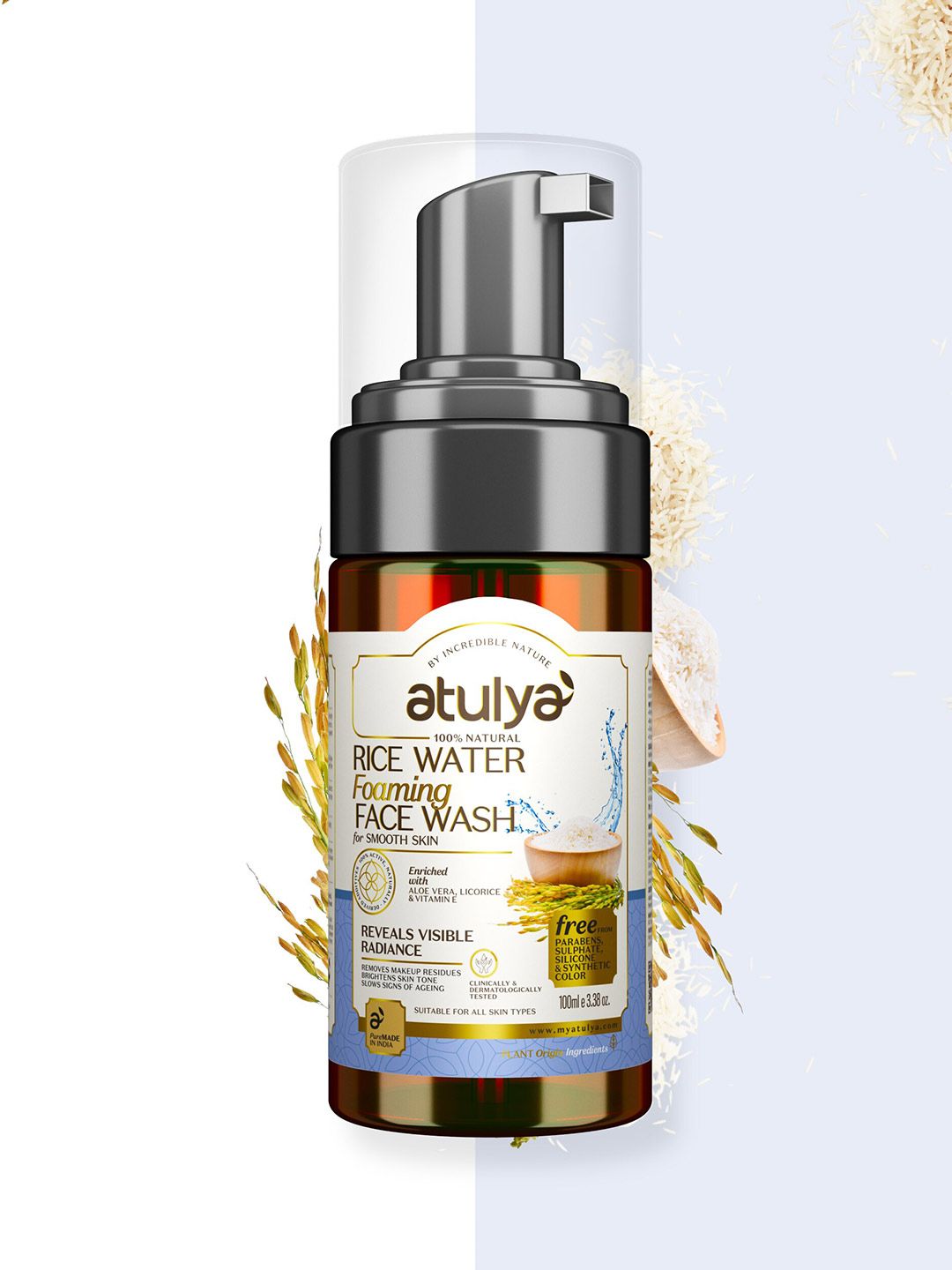 Atulya Rice Water Foaming Face Wash To Brighten Skin Tone - 100ml-image-32