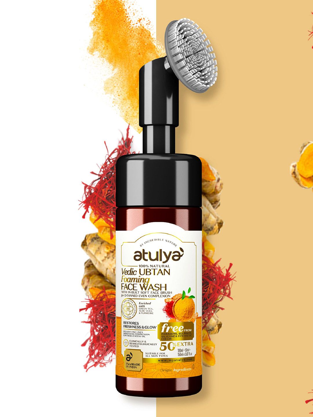 Atulya Vedic Ubtan Foaming Face Wash With In Built Brush 150ml-picture-36