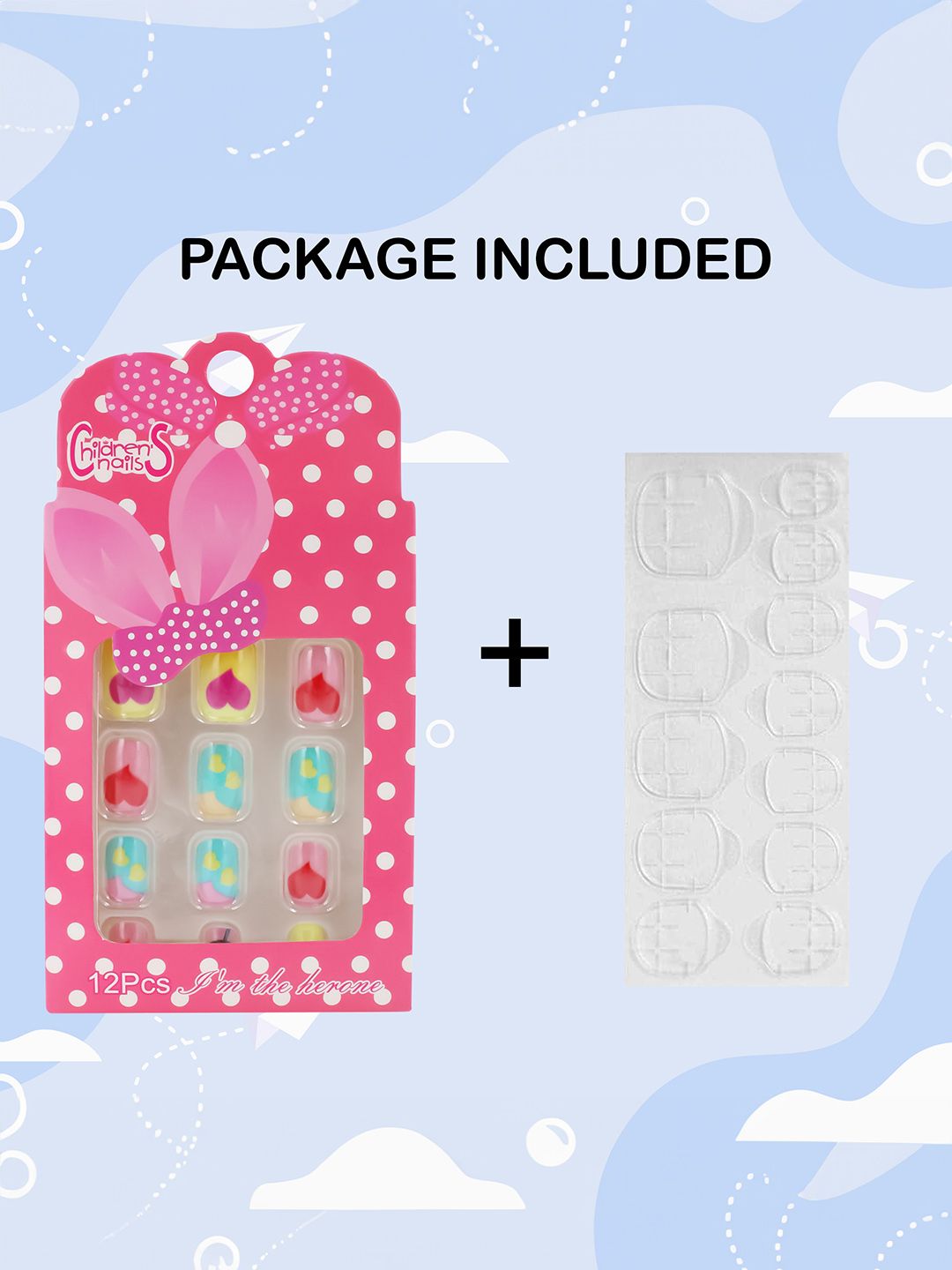 JENNA Girls 12-Pcs Heart Design Artificial Nail Art Kit with Glue - Multicolored-picture-50