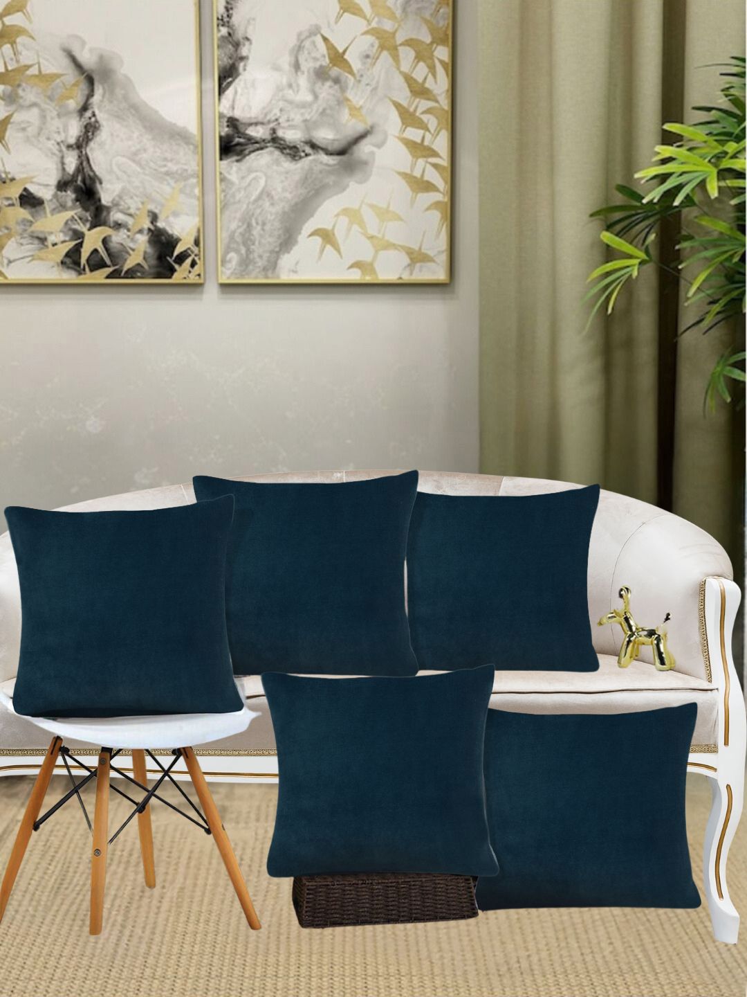 KLOTTHE Turquoise Blue 5 Pieces Wool Cushion Covers-image-7