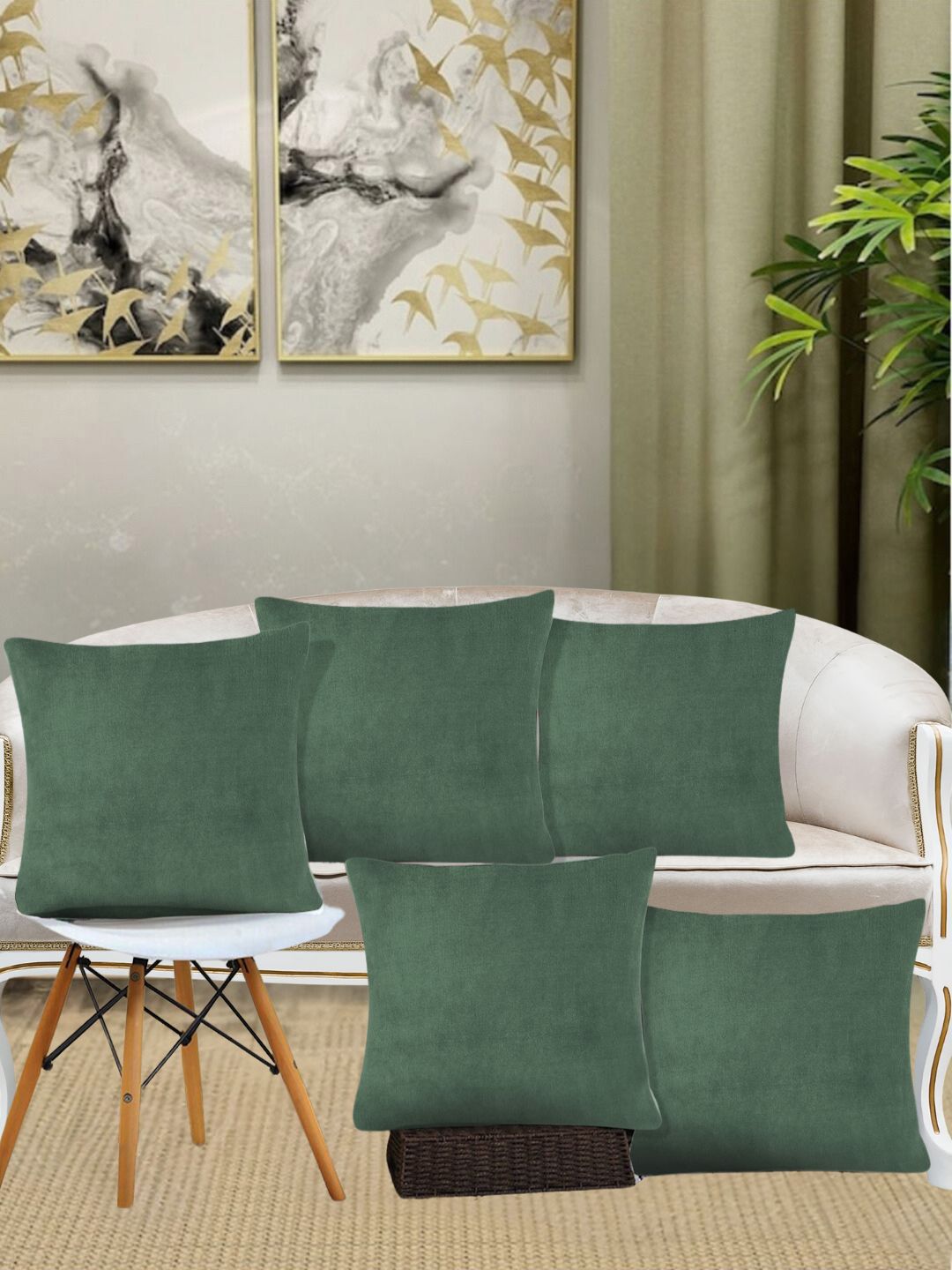 KLOTTHE Green 5 Pieces Square Woolen Cushion Covers-image-17