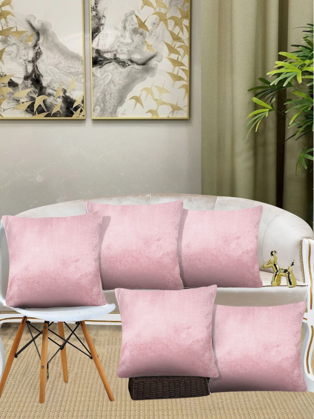 KLOTTHE Pink 5 Pieces Square Woolen Cushion Covers-image-30