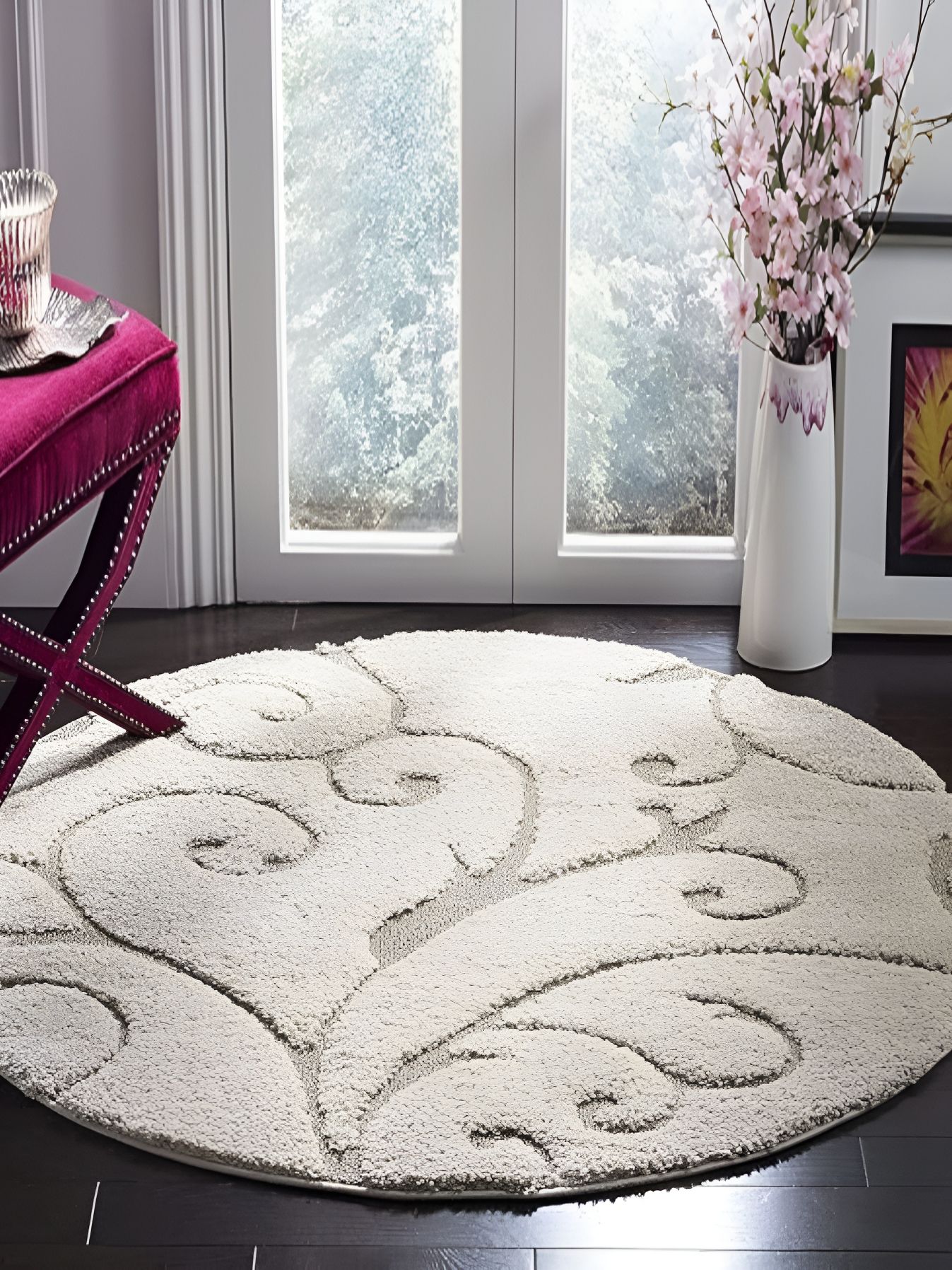 Shopgallery Cream & Beige Floral Anti Skid Shaggy Carpet-picture-25