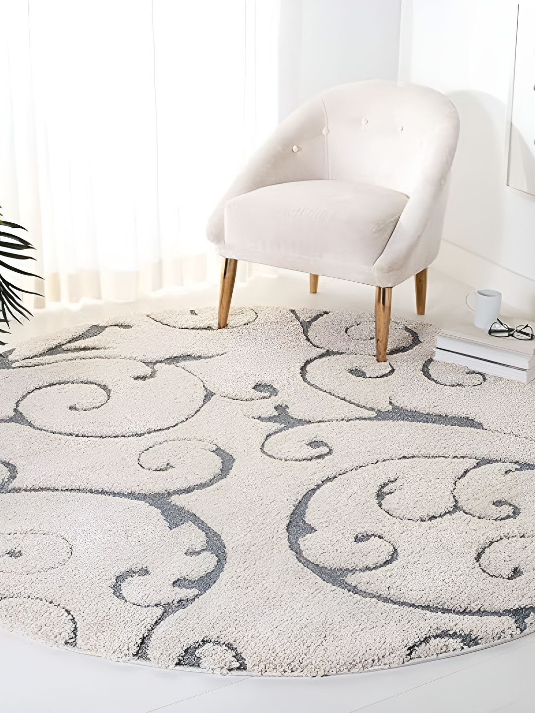 Shopgallery White & Grey Floral Anti-Skid Shaggy Carpet-picture-34