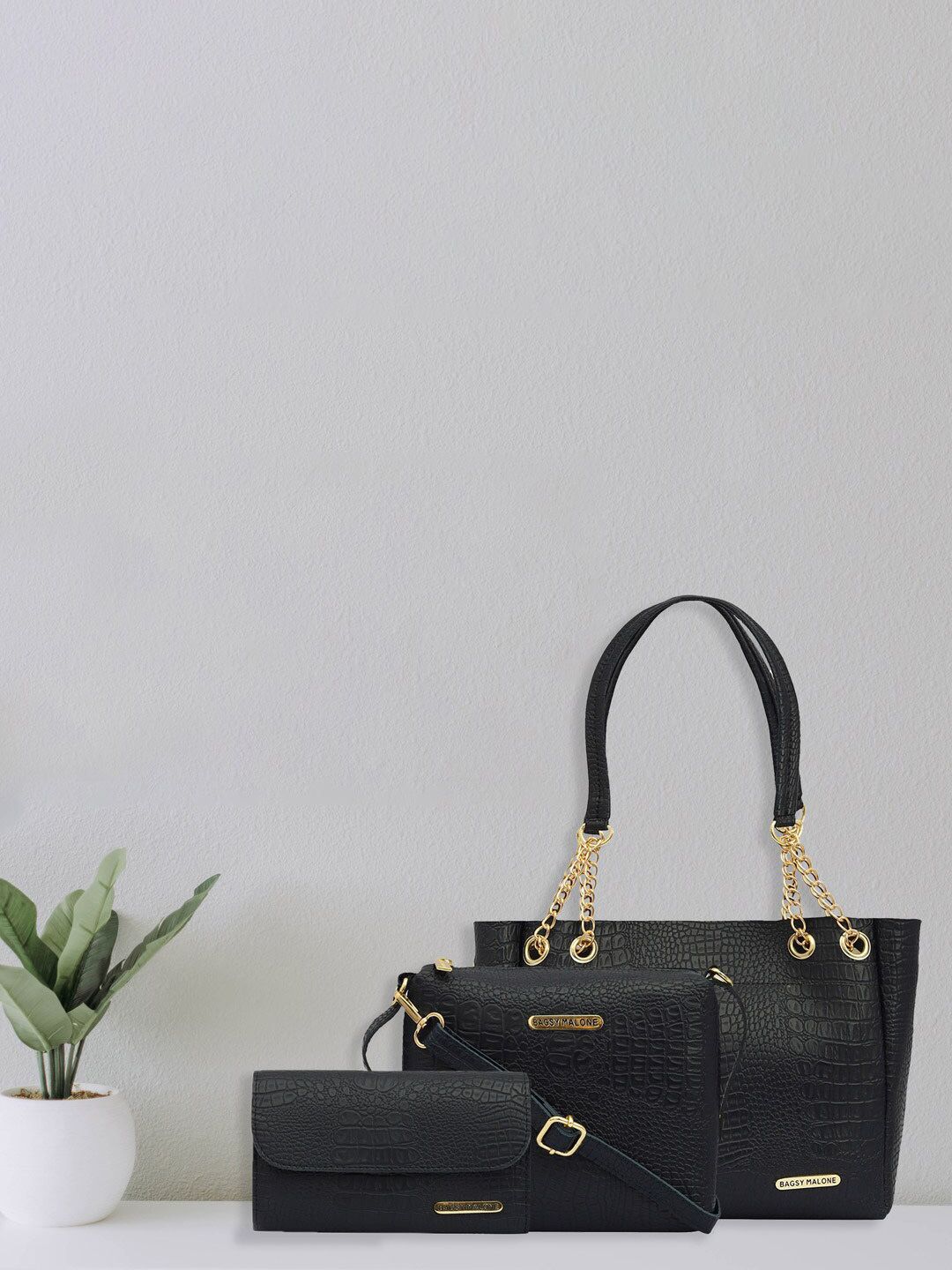 Bagsy Malone Set Of 3 Textured Structured Vegan Leather Shoulder Bag-picture-20