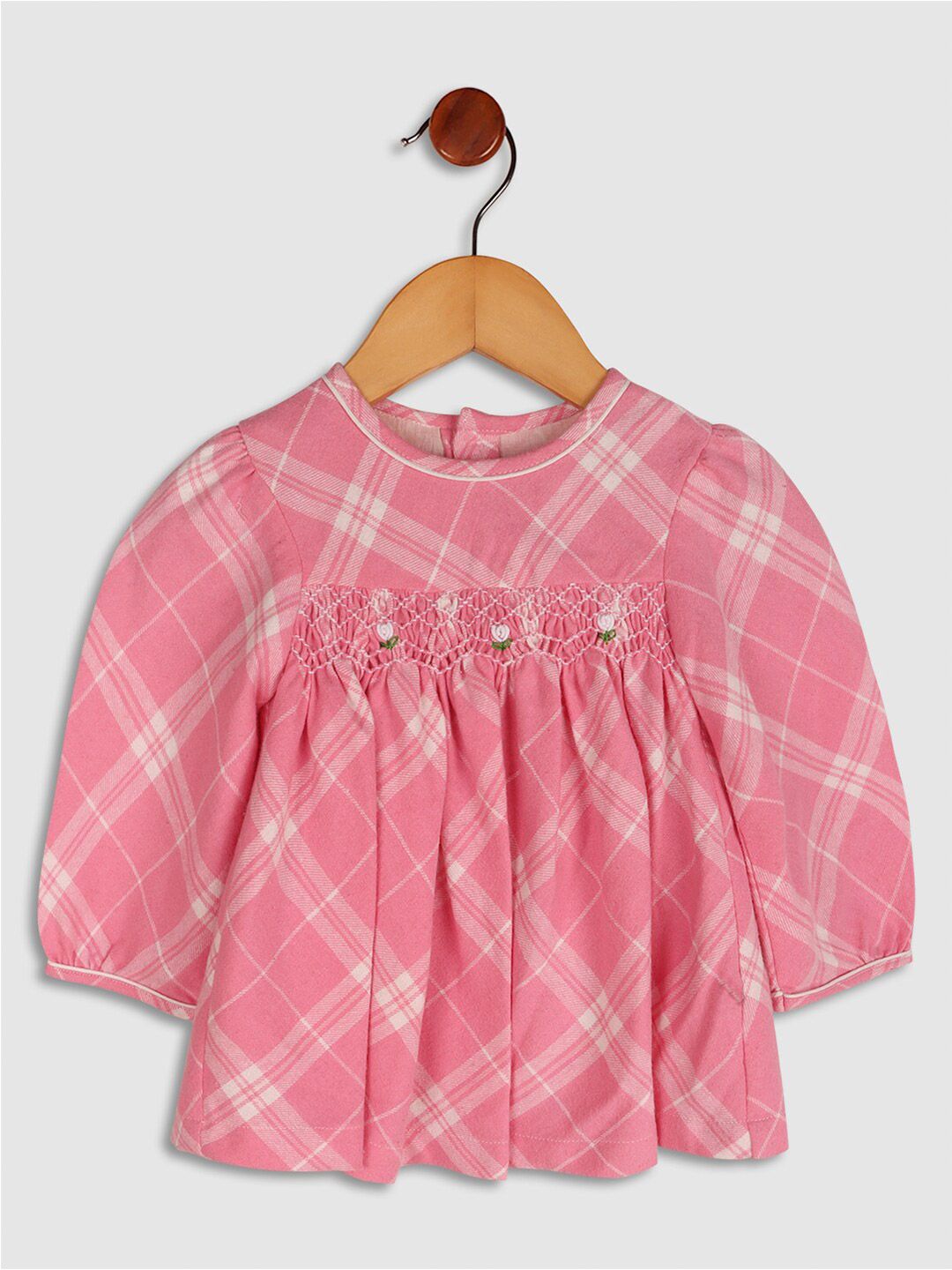 BAESD Girls Checked Embroidered Round Neck Cotton Fit & Flare Dress-picture-18