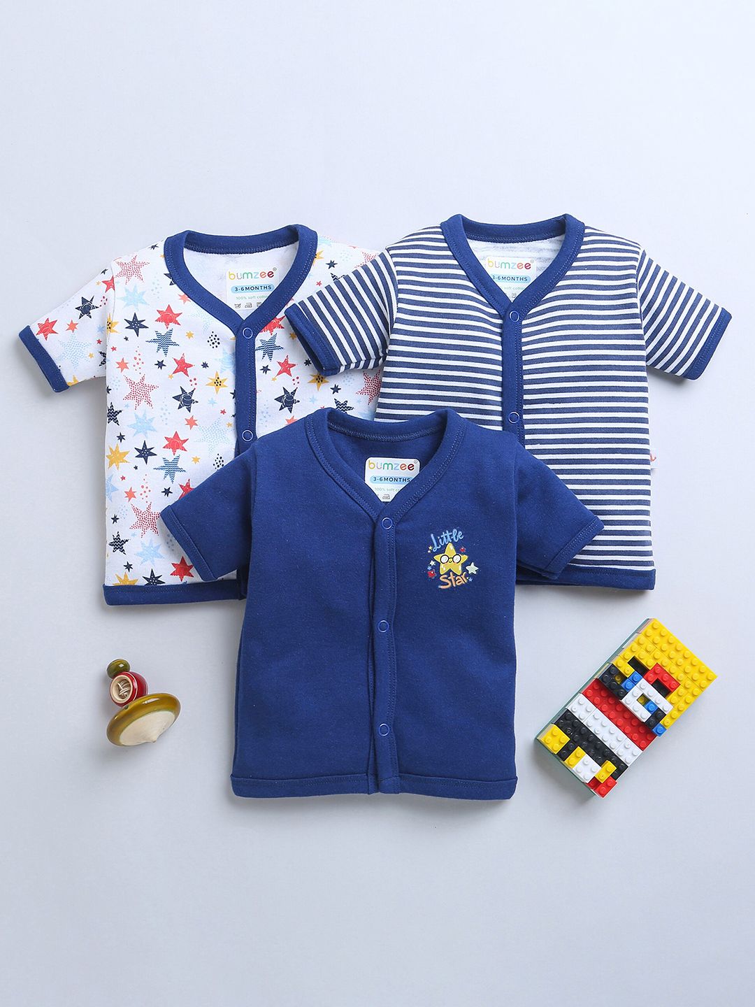 BUMZEE Infants Boys Pack Of 3 Printed Pure Cotton Rich Half Sleeves Jablas Peb9015-picture-10