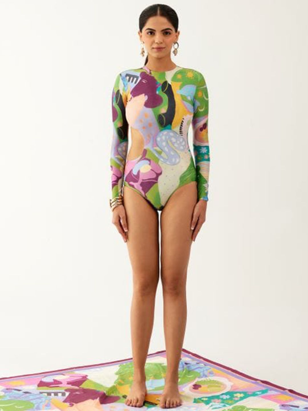 Tizzi Abstract Printed Medium Coverage Bodysuit-image-0