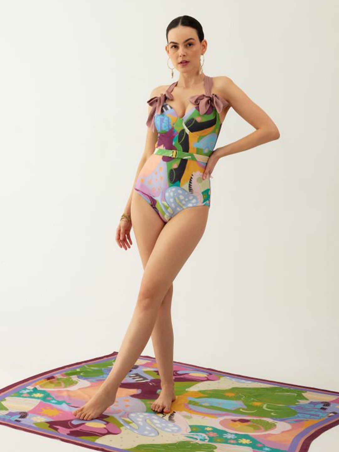 Tizzi Abstract Printed Halter Bodysuit-picture-23
