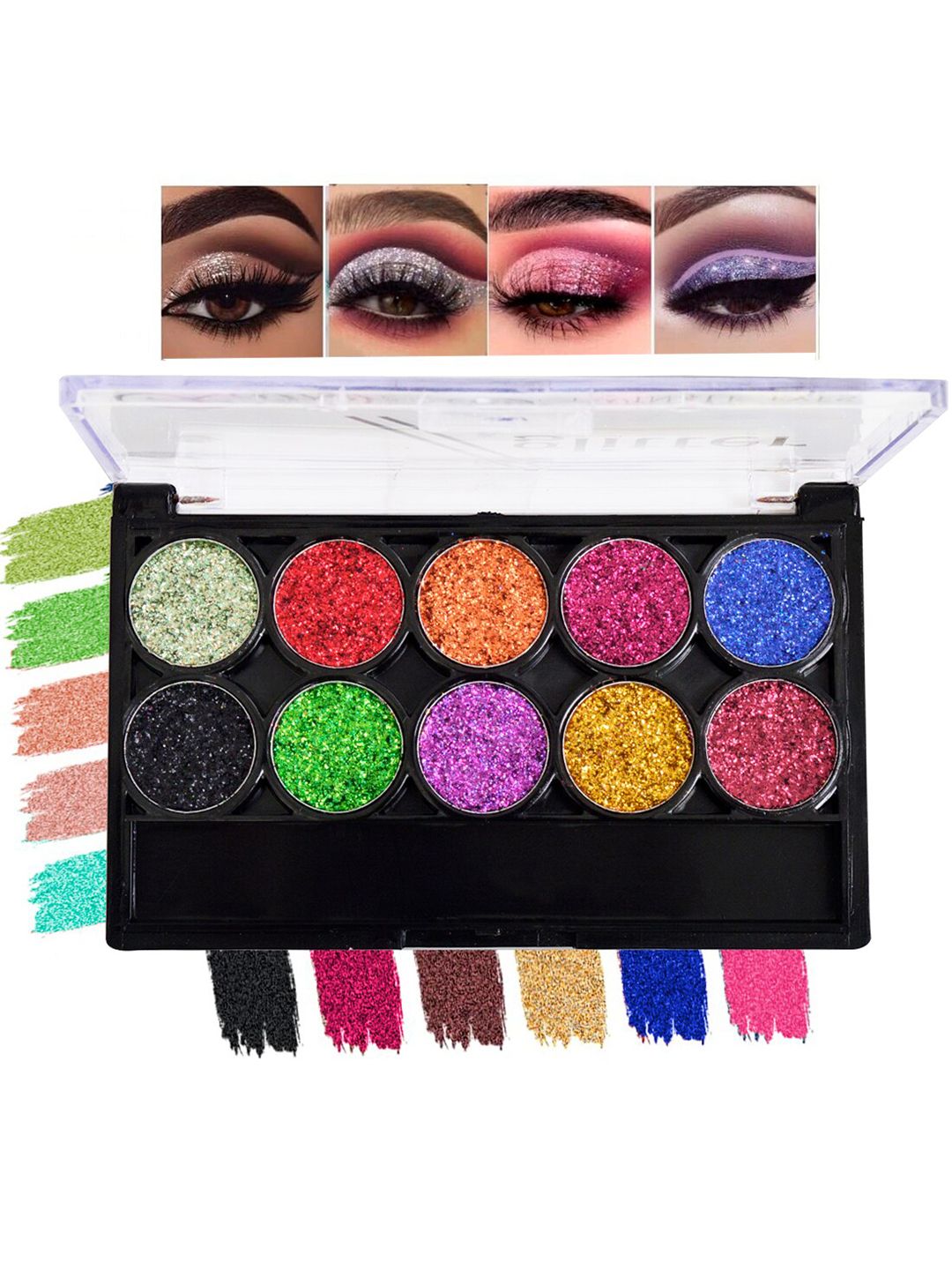 Adbeni Ultimate 10 Pigmented Glitter Colors Eyeshadow Palette - 60g - Shade 02-image-43