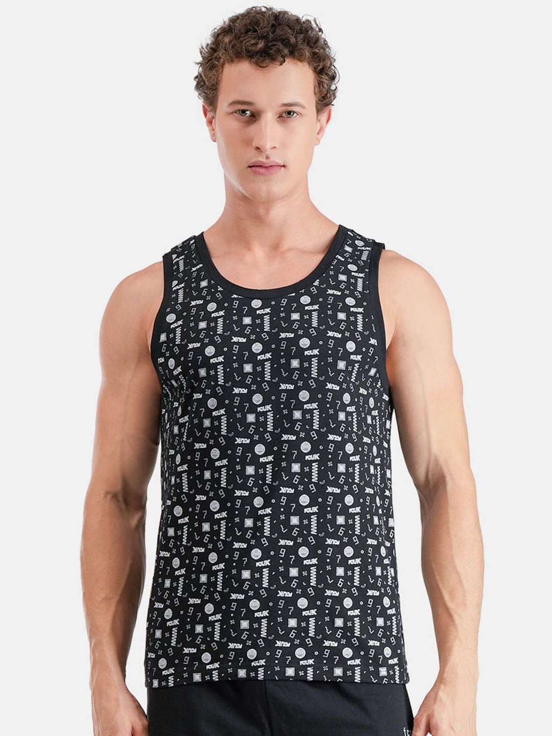 FCUK Printed Cotton Antimicrobial Lounge Vest-picture-27