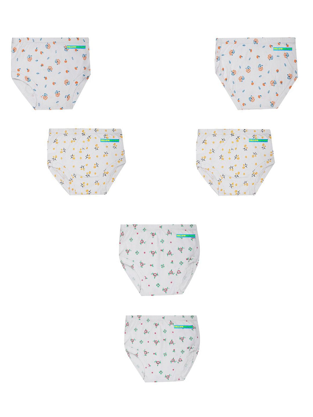 YELLOWDELIGHT Girls Pack Of 6 Floral Printed Cotton Hipster Briefs-picture-55
