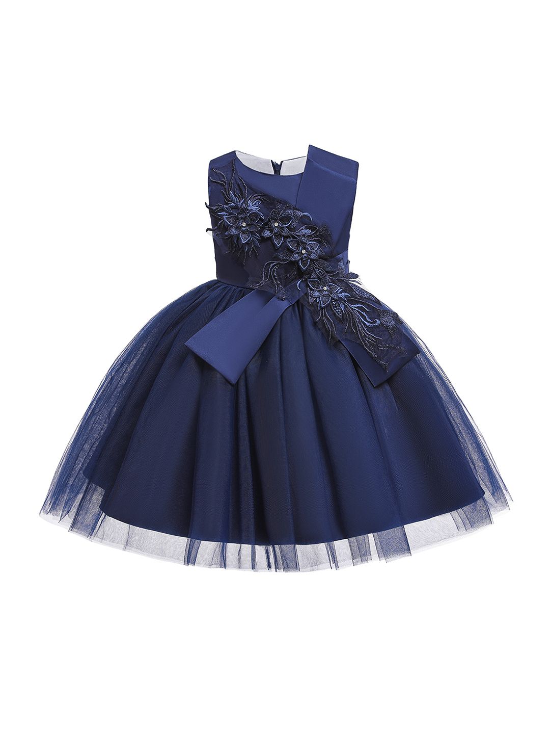 StyleCast Navy Blue Round Neck Sleeveless Embellished Applique Fit & Flare Dress-picture-11