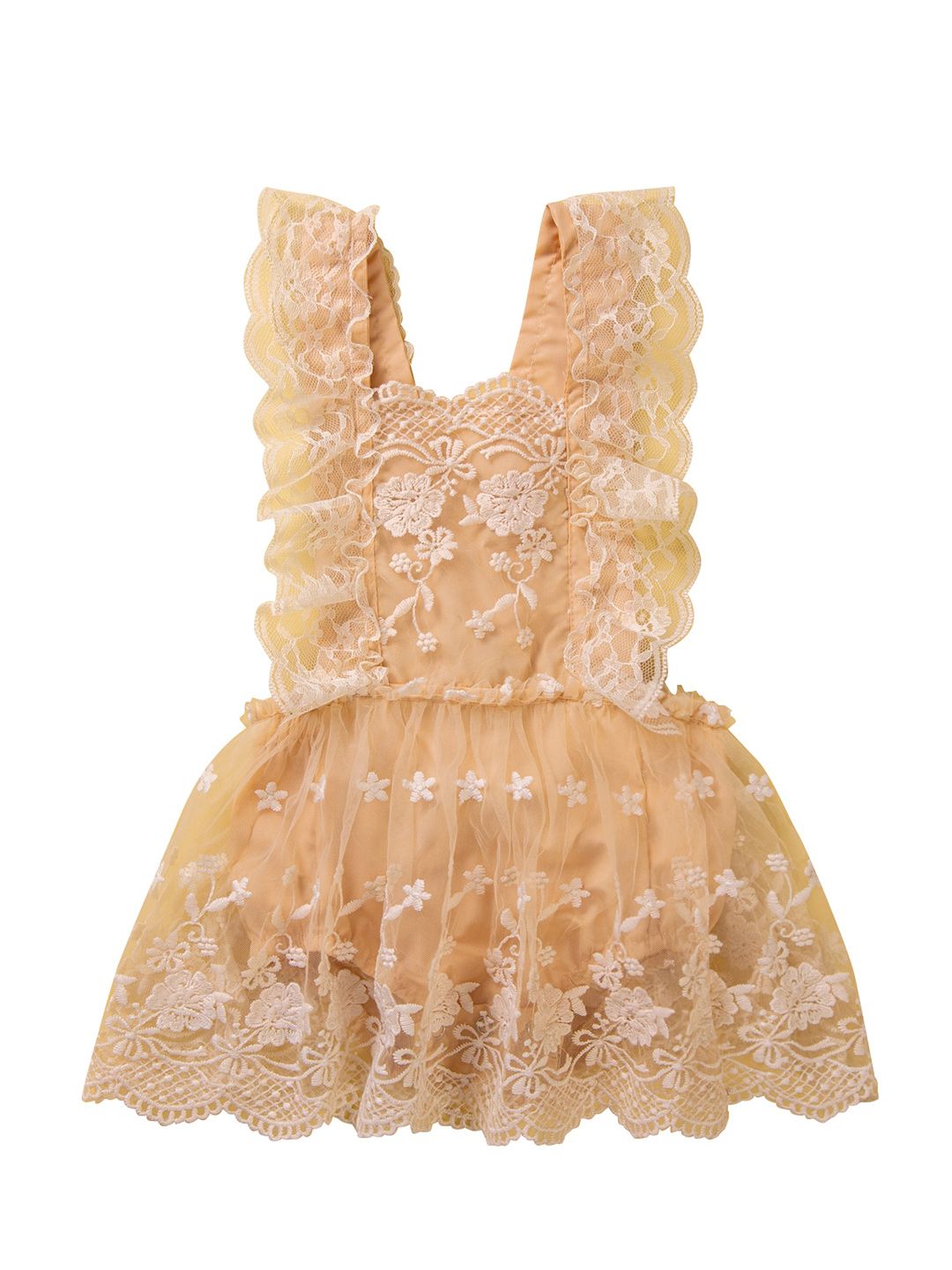 StyleCast Girls Beige Square Neck Fit & Flare Dress-picture-16