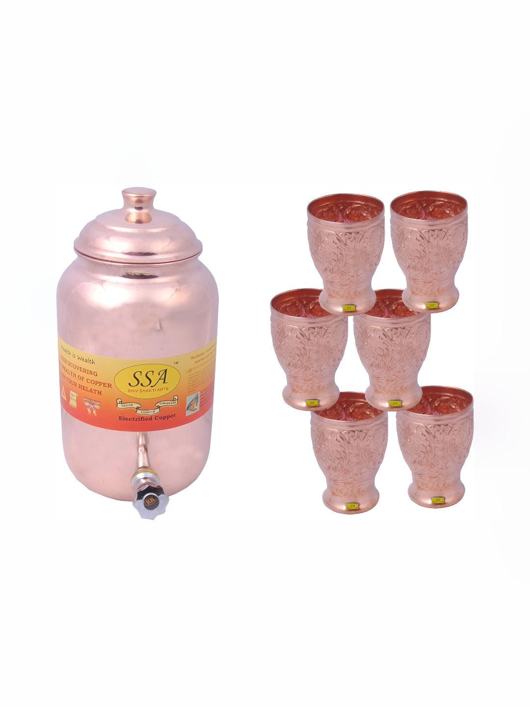 Shivshakti Arts Brown 7 Pieces Copper Core Jug & Glass Set 150ml-picture-28