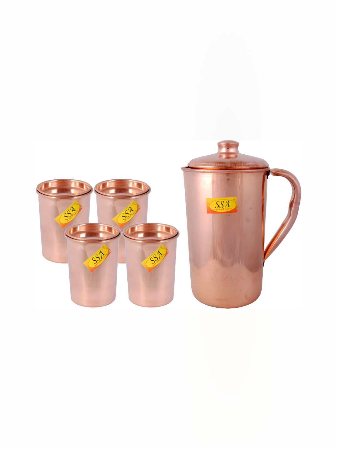 Shivshakti Arts Brown 5 Pieces Copper Core Jug & Glass Set 300ml-picture-23
