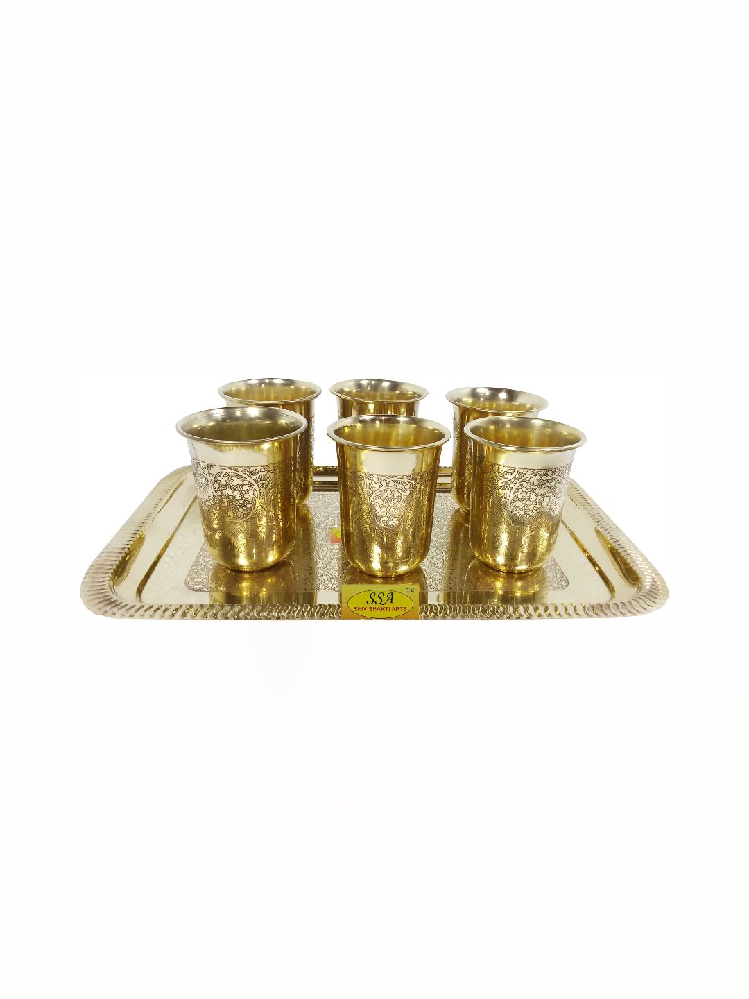 Shivshakti Arts Yellow 7 Pieces Brass Glass Set-picture-33