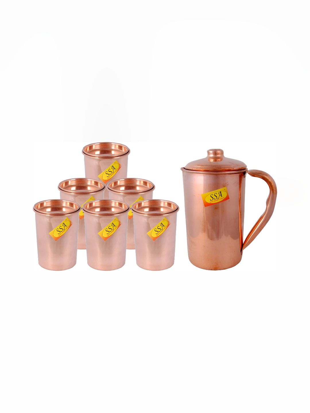 Shivshakti Arts Brown 7 Pieces Copper Water Jug & Glasses Set-picture-22
