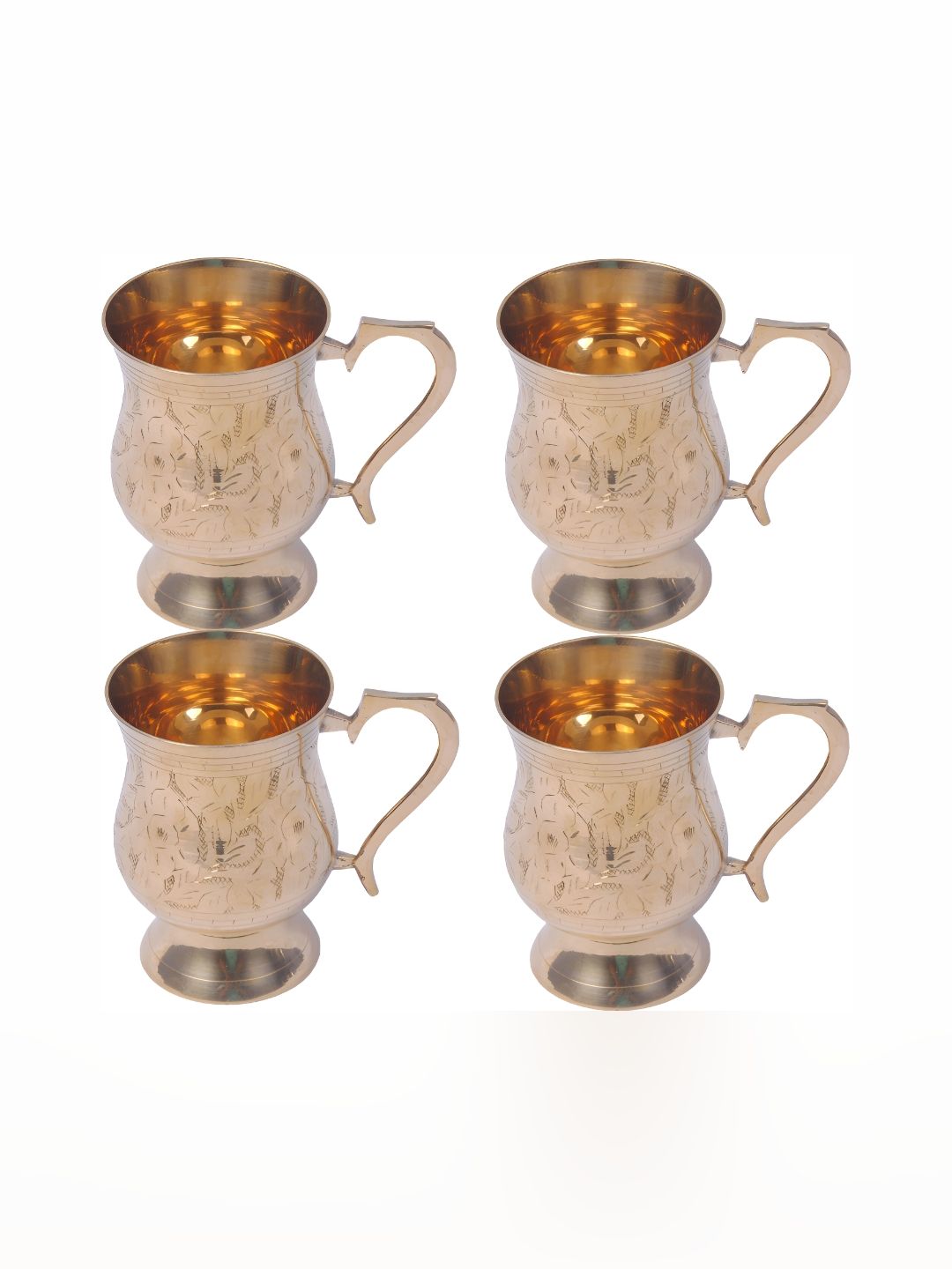 Shivshakti Arts Yellow 4 Pcs Ethnic Motifs Textured Brass Mugs 415 Ml-picture-37
