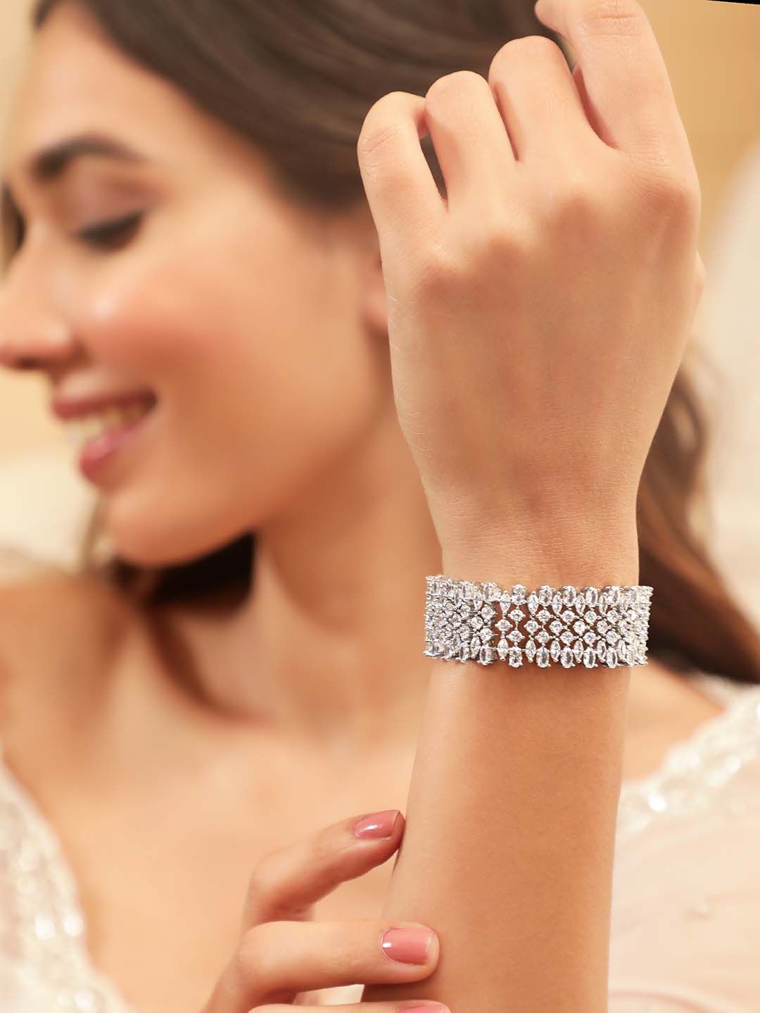 Rubans Brass Cubic Zirconia Rhodium-Plated Bangle-Style Bracelet-picture-38
