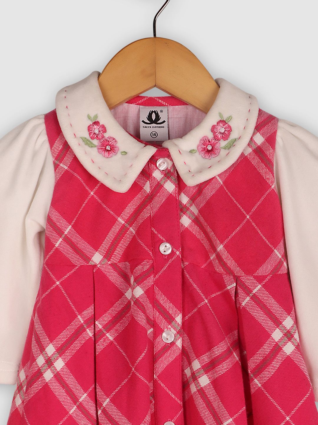 BAESD Girls Checked embroidered Peter Pan Collar Cotton Fit & Flare Knee Length Frock-picture-17