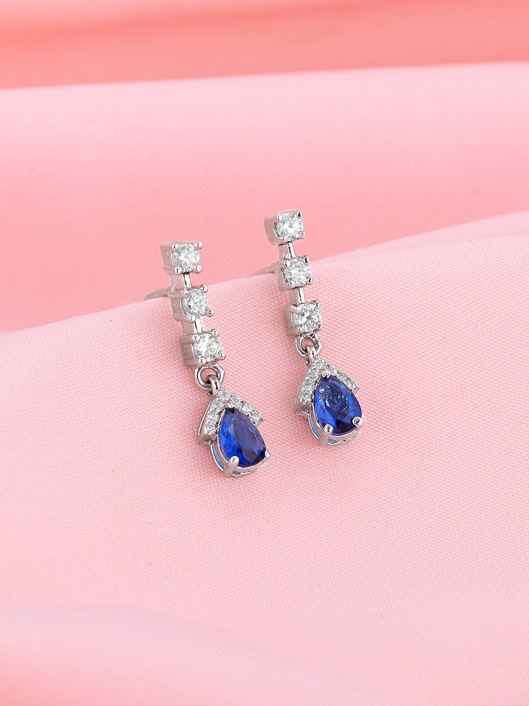 GIVA 92.5 Sterling Silver Rhodium-Plated Artificial Stones Studded Drop Earrings-picture-11