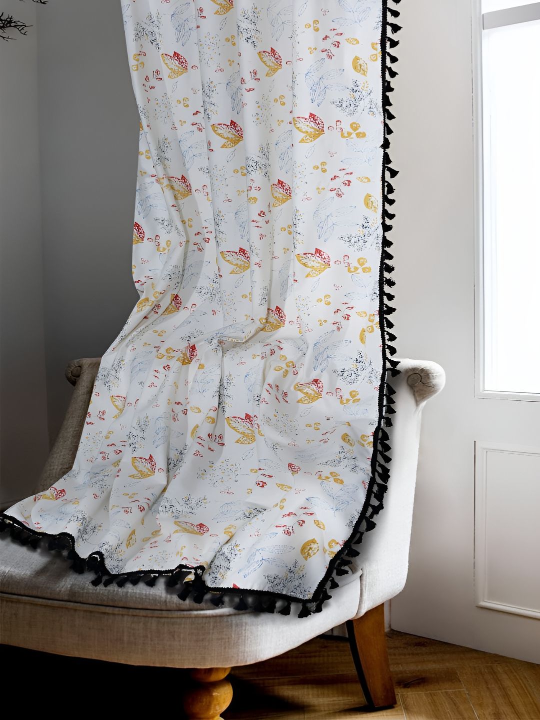 Cortina White & Yellow Single Floral Cotton Long Door Curtain-picture-11