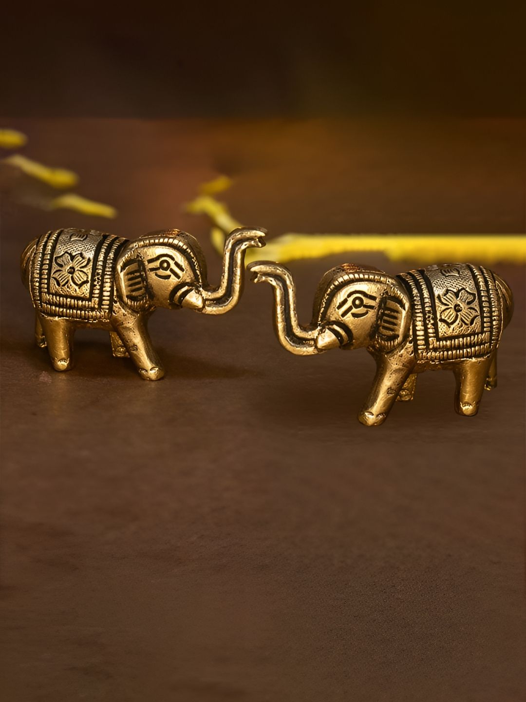 Ekhasa Gold-Toned 2 Pieces Pure Brass Elephant Idol Figurine Showpieces-picture-29