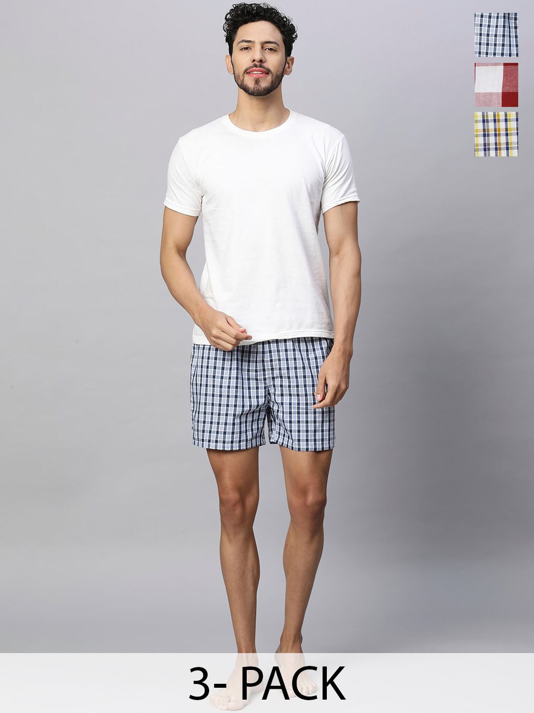 URBAN SCOTTISH Pack Of 3 Checked Pure Cotton Boxers USBX2440_-image-39