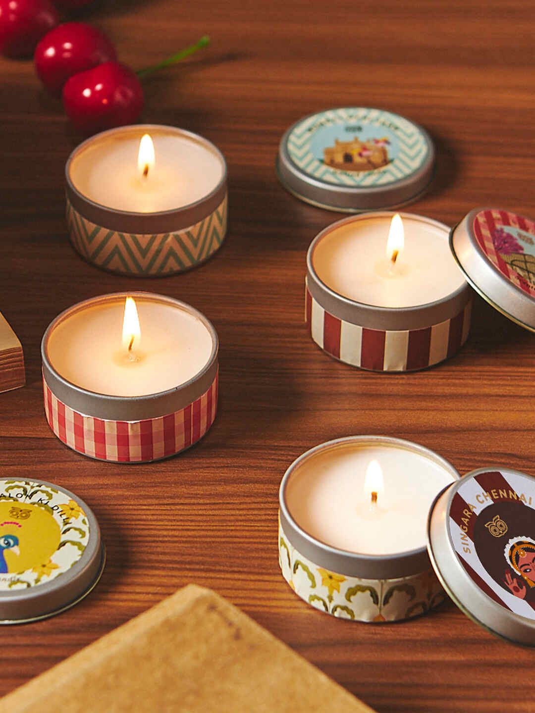Chumbak Brown 4 Pieces Tin Candles Gift Box-image-6