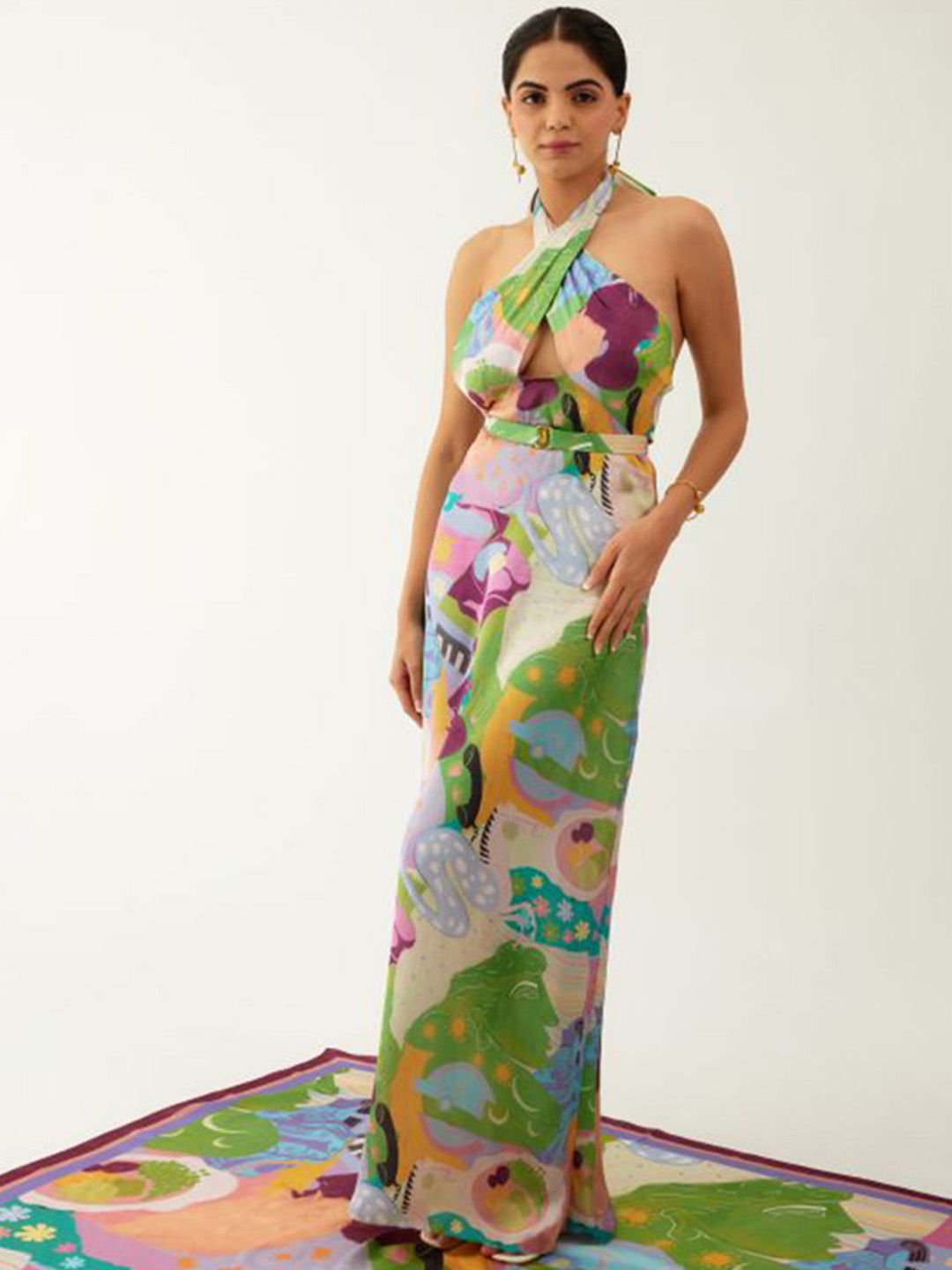 Tizzi Printed Halter Neck Swimwear Cover Up Top-image-40