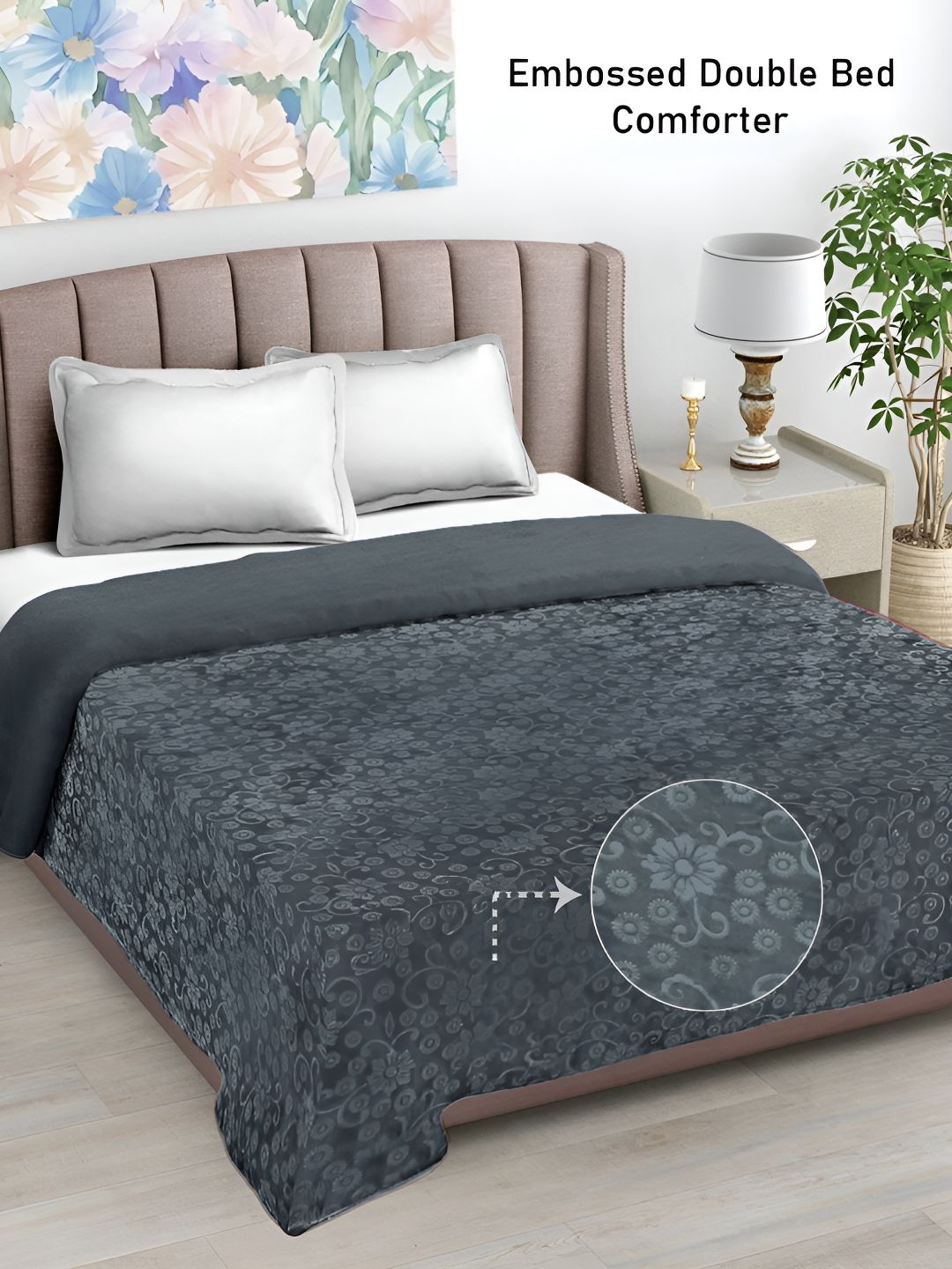 FABINALIV Grey Floral 500GSM Woollen Mild Winter Double Bed Comforter-picture-25