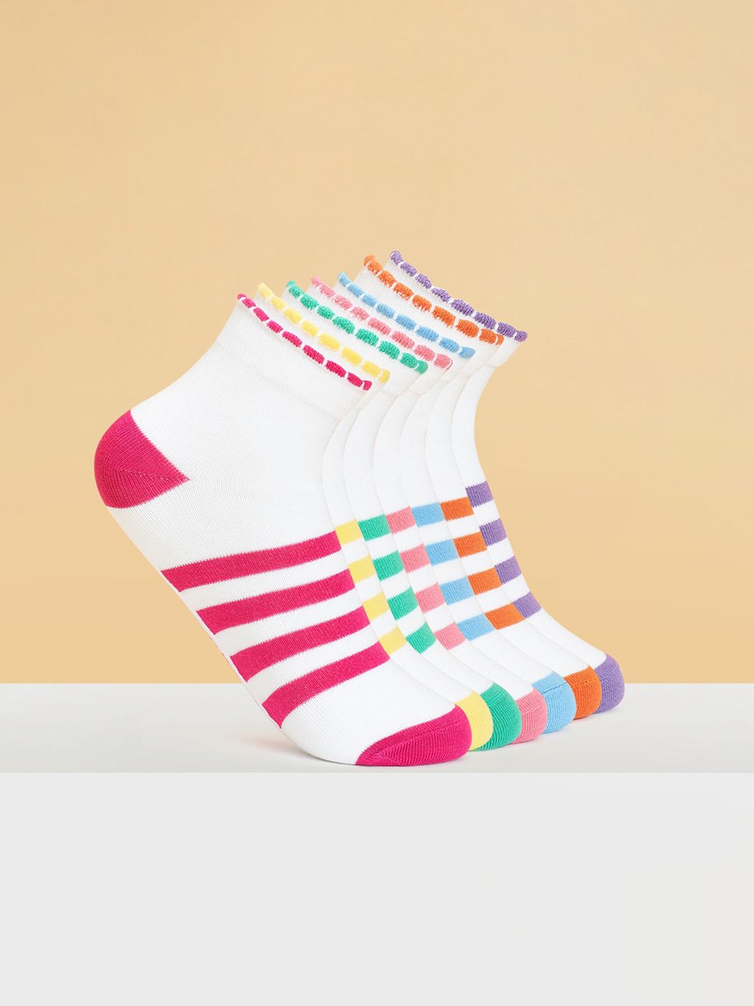 Pantaloons Junior Girls Pack Of 7 Patterned Ankle-Length Socks-picture-14