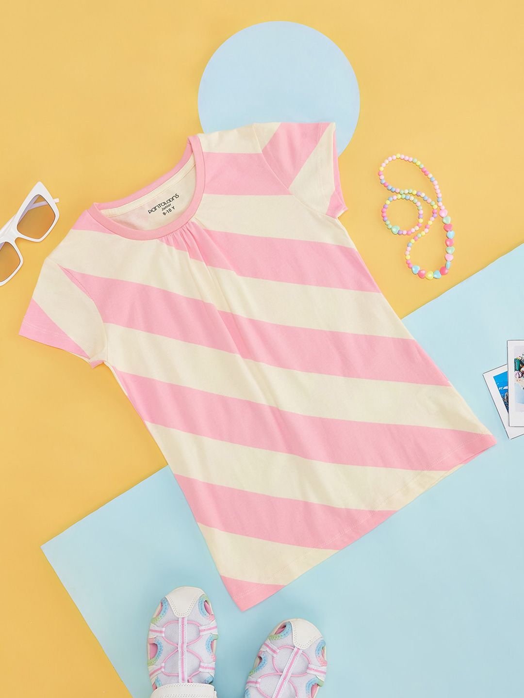 Pantaloons Junior Girls Striped Round Neck Cotton T-shirt-picture-28