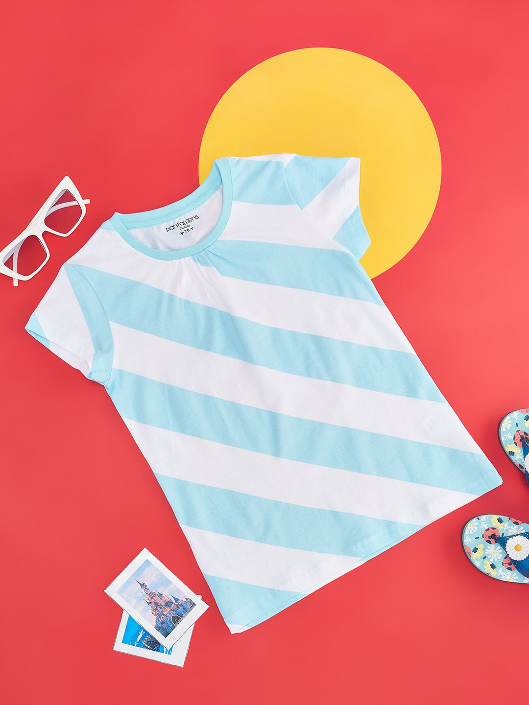 Pantaloons Junior Girls Striped Round Neck Short Sleeves Cotton T-shirt-picture-40