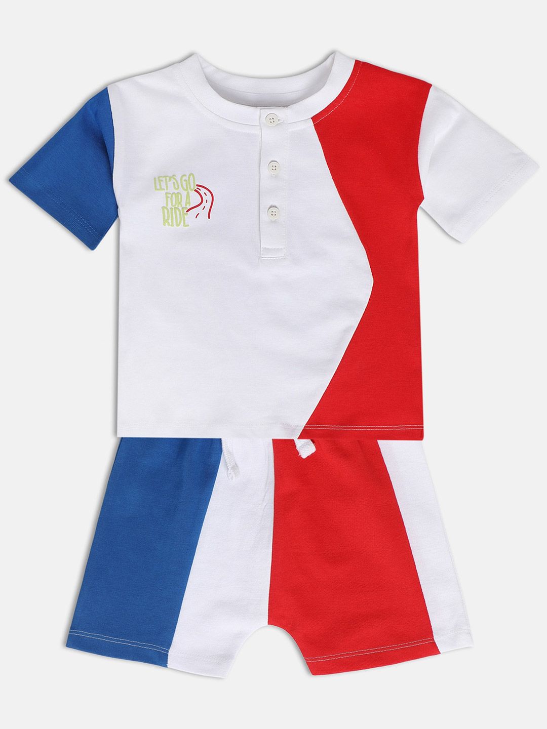 MINI KLUB Infant Boys Colourblocked Pure Cotton T-shirt With Shorts-picture-27