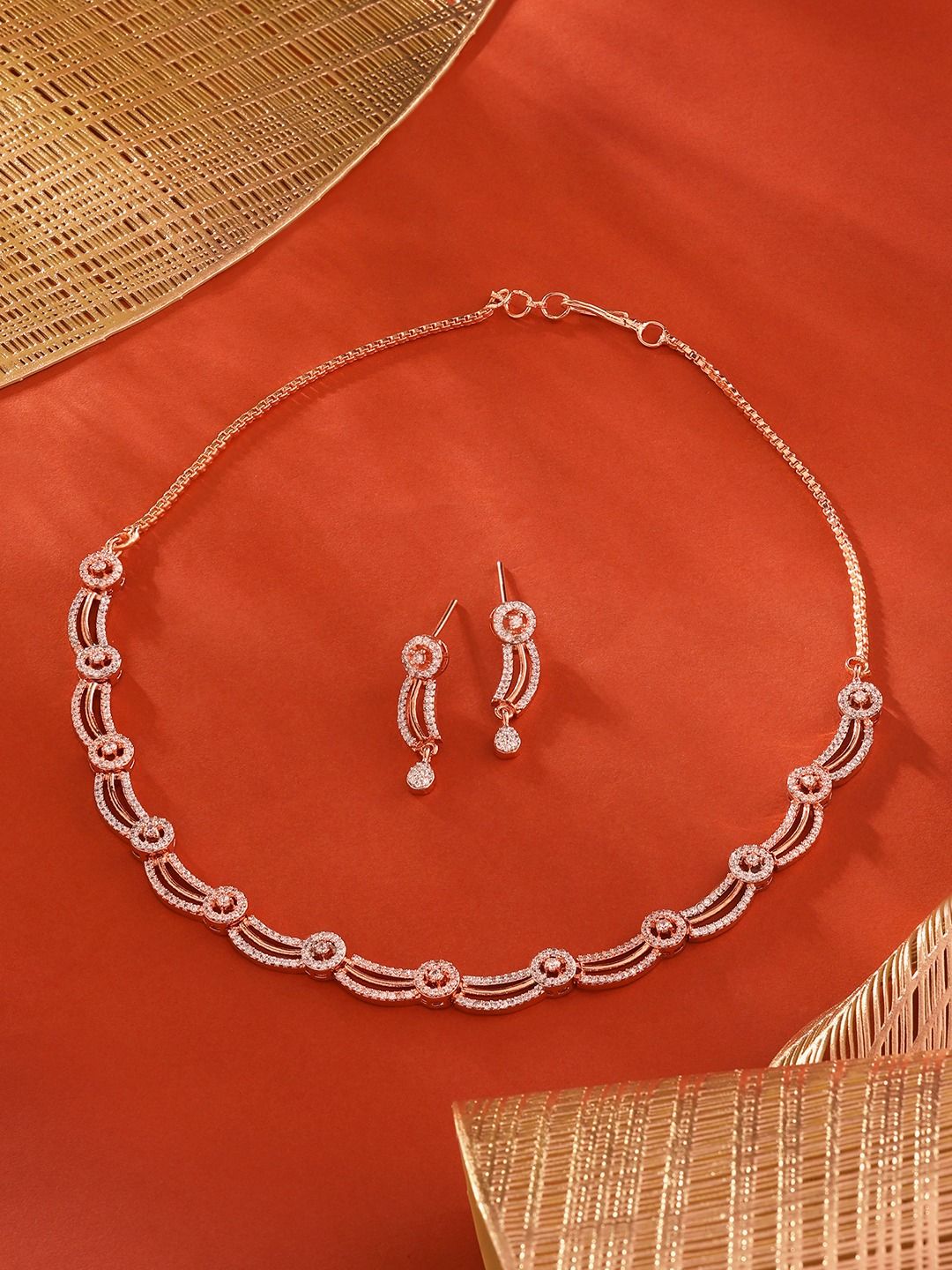 Zaveri Pearls Rose Gold-Plated CZ-Studded Jewellery Set-picture-25