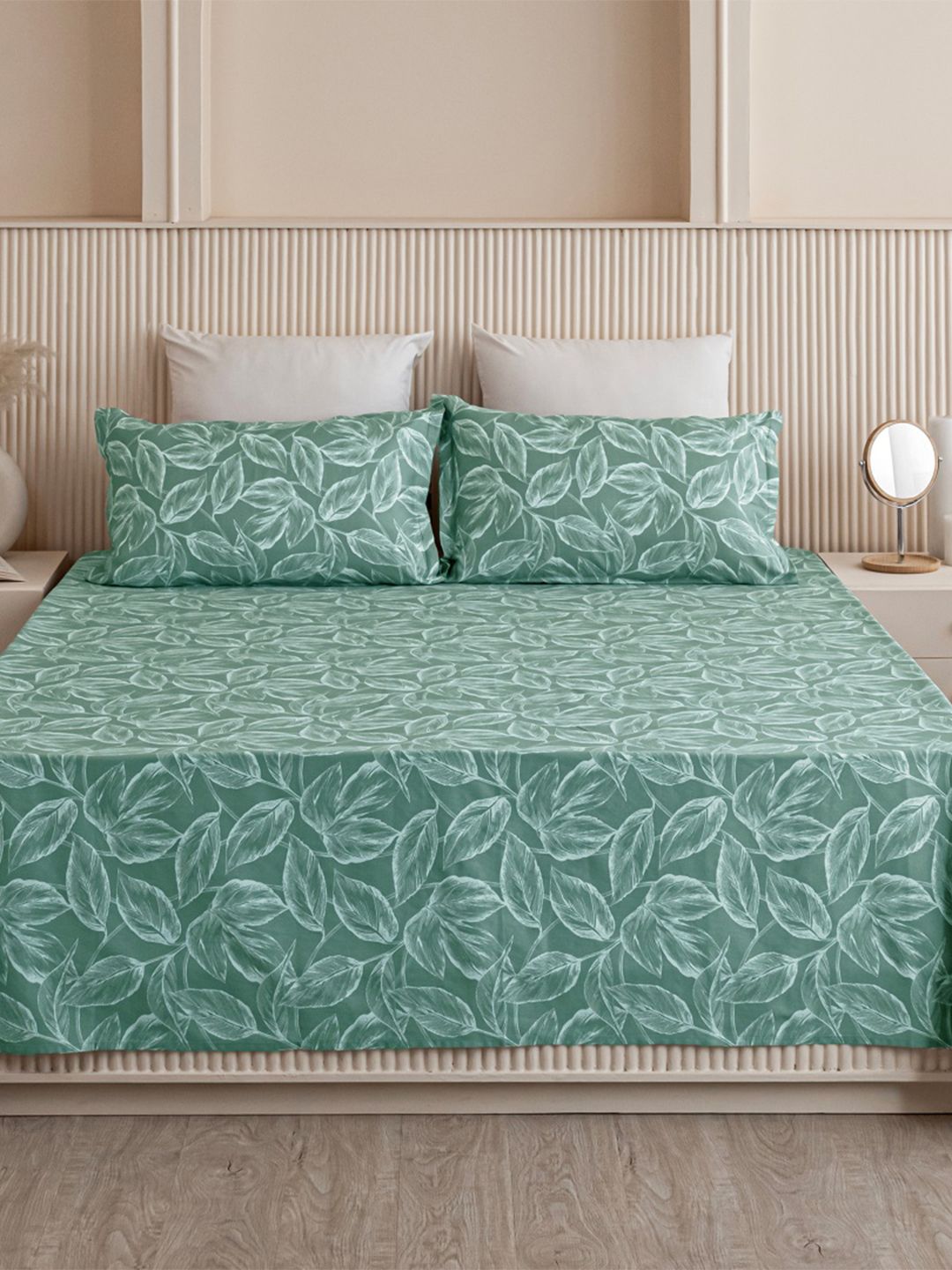 HOMEMONDE Blue & White Floral Cotton 210 TC Single Bedsheet with 1 Pillow Covers-picture-13