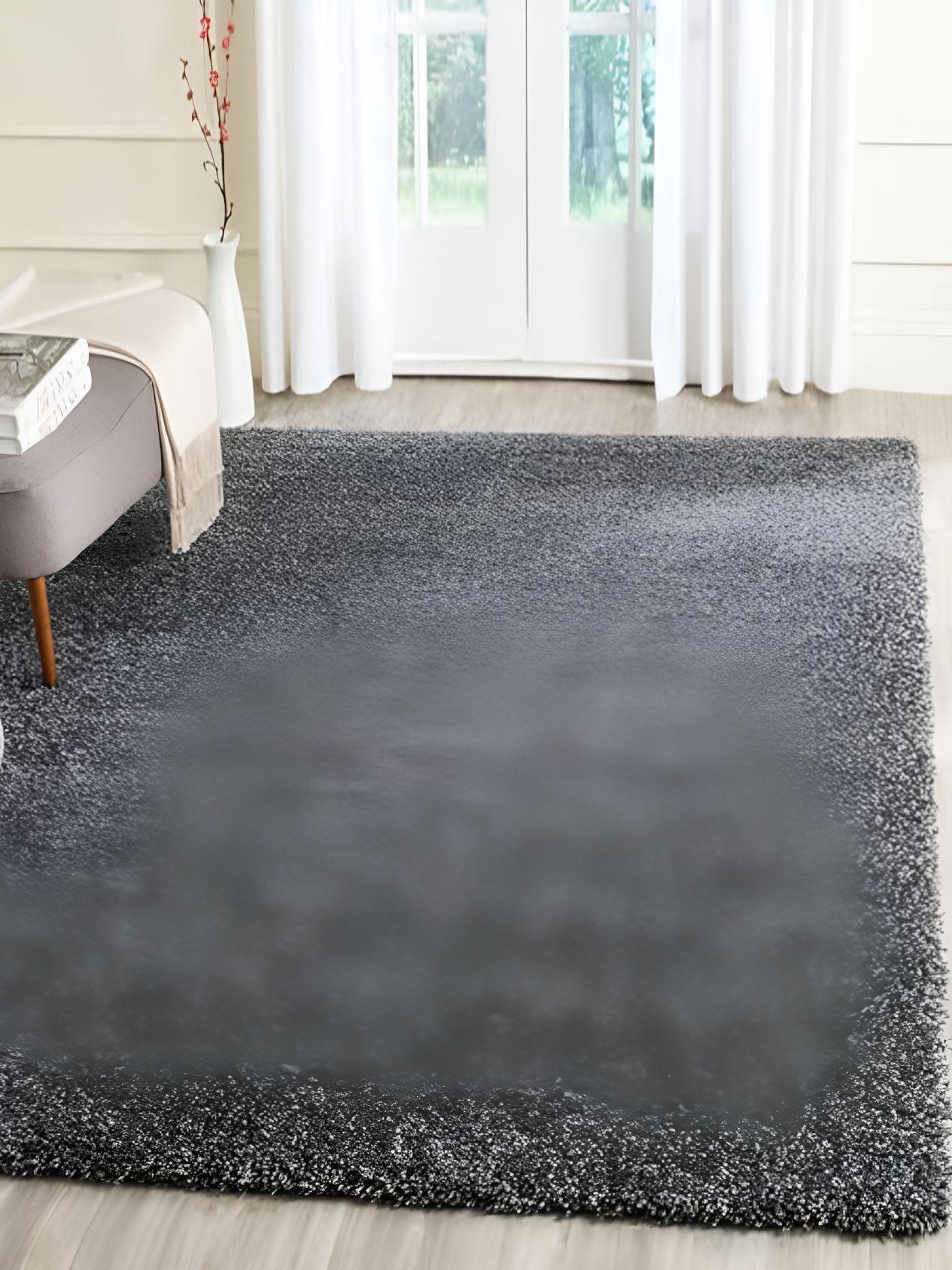 Shopgallery Sliver Toned Textured Anti Skid Rectangle Shaggy Carpet-picture-14