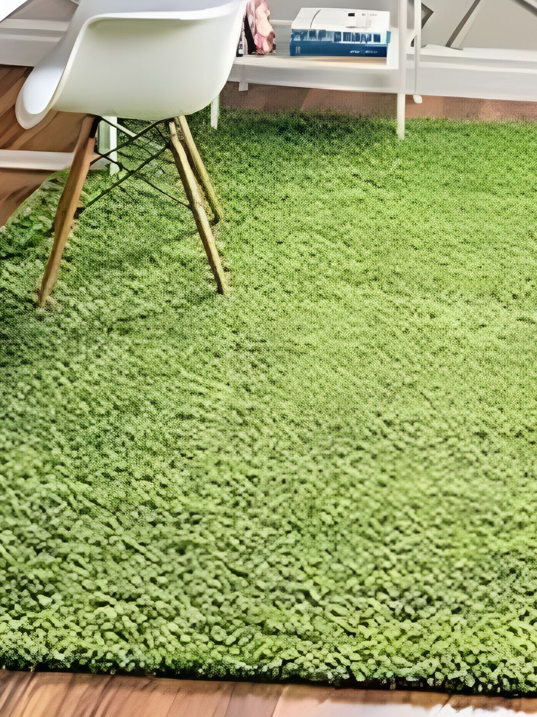 Shopgallery Green Textured Anti Skid Rectangle Shaggy Carpet-picture-15