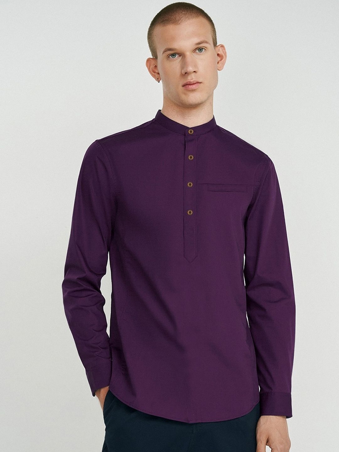 AVOLT Cotton Mandarin Collar A-Line Kurta-picture-5