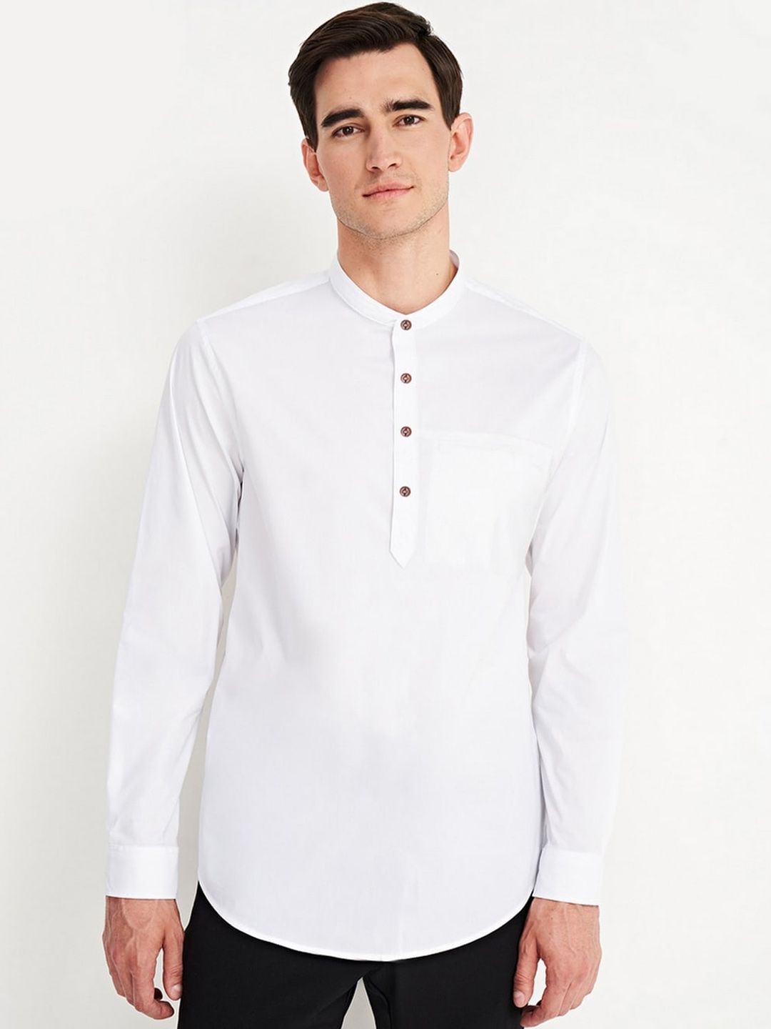 AVOLT Cotton Mandarin Collar A-Line Kurta-picture-5